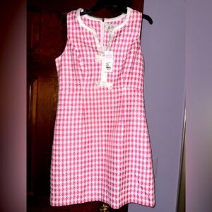 NWT Lilly Pulitzer sz 10 Aria Boucle check shift dress Rousseau punk white bows